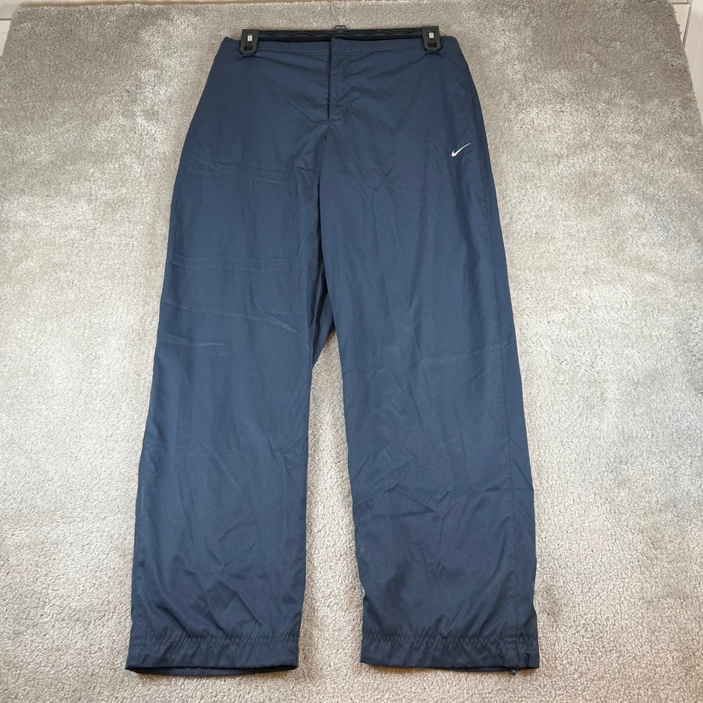 VTG Nike Track Pants Boys Size L 12-14 Navy Blue Embroidered Swoosh Ankle Zip